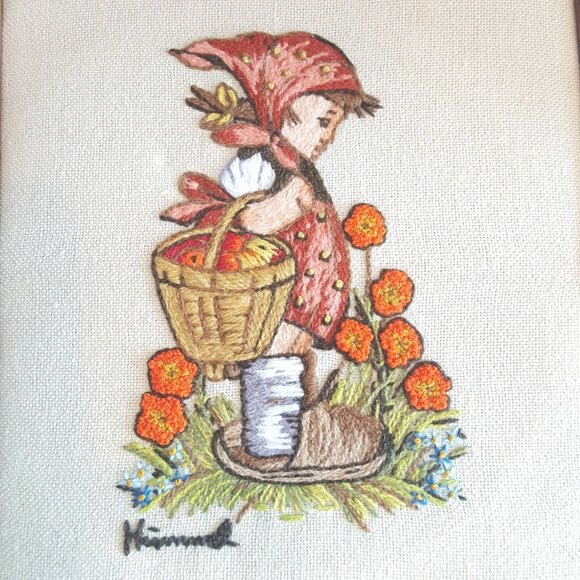 Hummel Vintage Crewel Embroidery Wall Art Framed 10x14 Lot of 2 Finished - Picture 6 of 12
